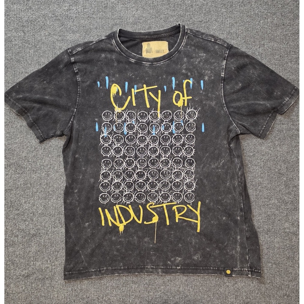 City of Industry Smiley Acid Wash T Shirt 3X Streetwear Graphic